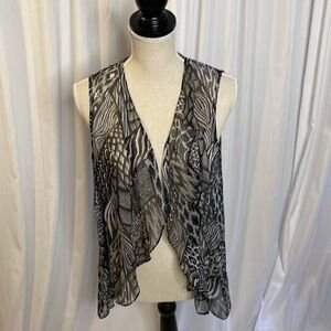 163 Bob Mackie Animal Print Sheer Georgette Circle Vest Black And White Size M